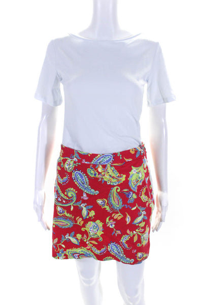 Polo Golf Ralph Lauren Womens Cotton Floral Print Zipped Short Skirt Red Size 2