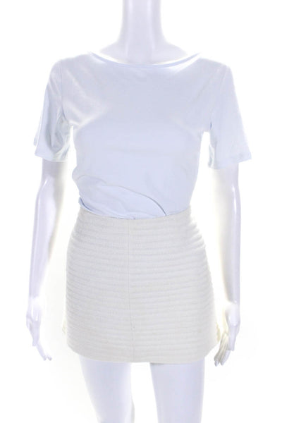 Theory Womens Cotton Ribbed Textured Back Zipped Mini Skirt White Size 2