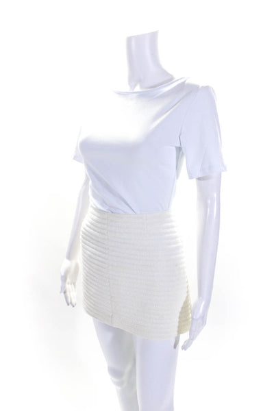 Theory Womens Cotton Ribbed Textured Back Zipped Mini Skirt White Size 2