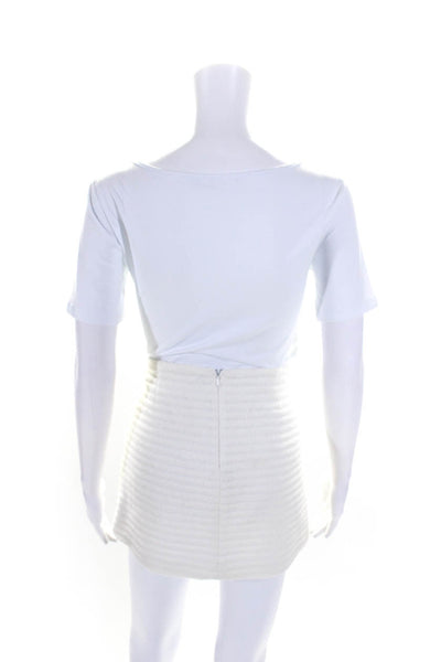 Theory Womens Cotton Ribbed Textured Back Zipped Mini Skirt White Size 2