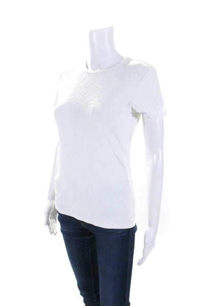 J. Mclaughlin Womens Round Neck Short Sleeve Textured Pullover Top White Size S