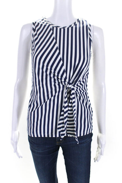 J. Mclaughlin Womens Striped Round Neck Tied Sleeveless Blouse White Size XS