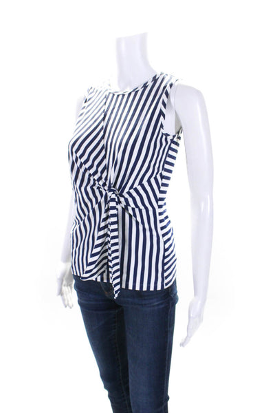 J. Mclaughlin Womens Striped Round Neck Tied Sleeveless Blouse White Size XS