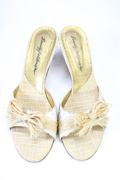 Beverly Feldman Womens Straw Woven Textured Bow Tied Open Mules White Size 8.5