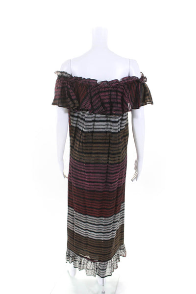 Banjanan Womens Off Shoulder Ruffle Trim Striped Maxi Dress Multicolor Size S