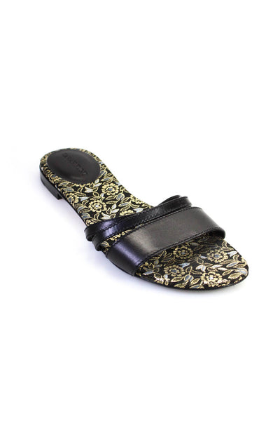 Sarah Flint Womens Leather Jacquard Floral Print Slides Sandals Black Size 7.5