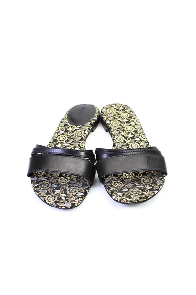 Sarah Flint Womens Leather Jacquard Floral Print Slides Sandals Black Size 7.5