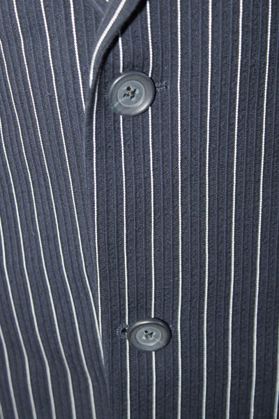 Lanificio Mens Striped Two Button Blazer Jacket Black Blue Wool Size 46 Regular