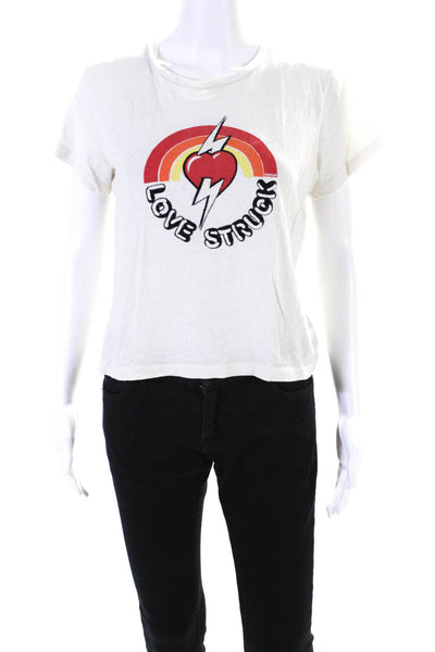 Re/Done Womens Cotton Graphic Round Neck Short Sleeve T-Shirt Top White Size S