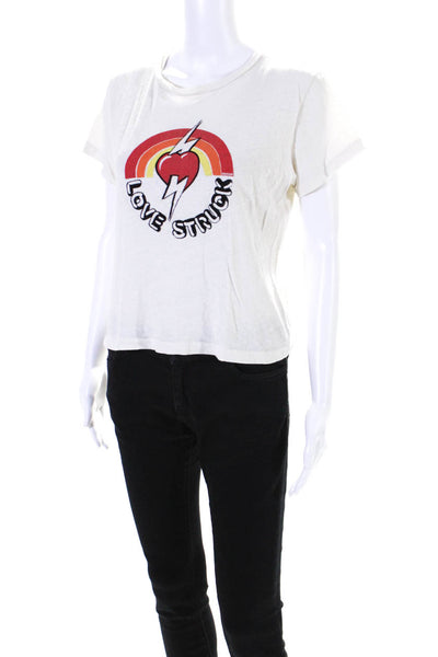 Re/Done Womens Cotton Graphic Round Neck Short Sleeve T-Shirt Top White Size S