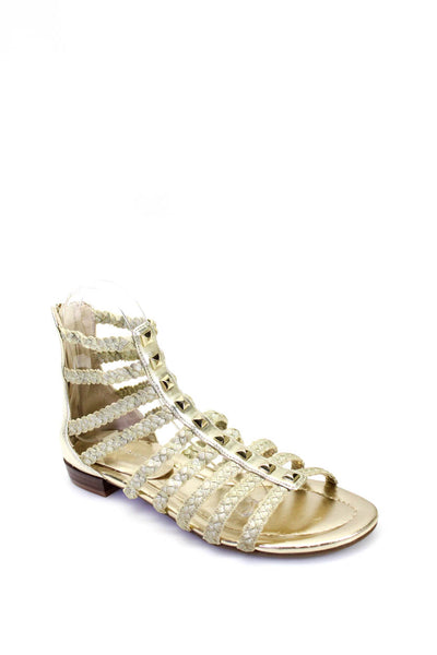 Marc Fisher Womens Metallic Braided Strapped Zipped Open Sandals Gold Size 7.5