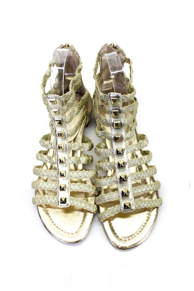 Marc Fisher Womens Metallic Braided Strapped Zipped Open Sandals Gold Size 7.5