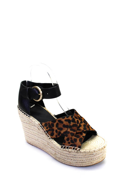 MARC FISHER LTD Womens Espadrille Animal Print Wedge Heels Black Size 8.5