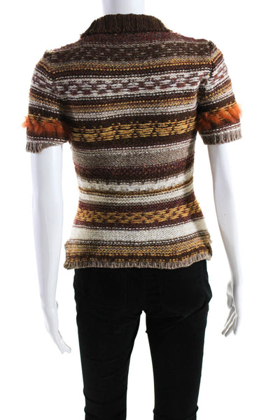 Rosso Disera Womens Wool Textured Patchwork Short Sleeve Sweater Brown Size S