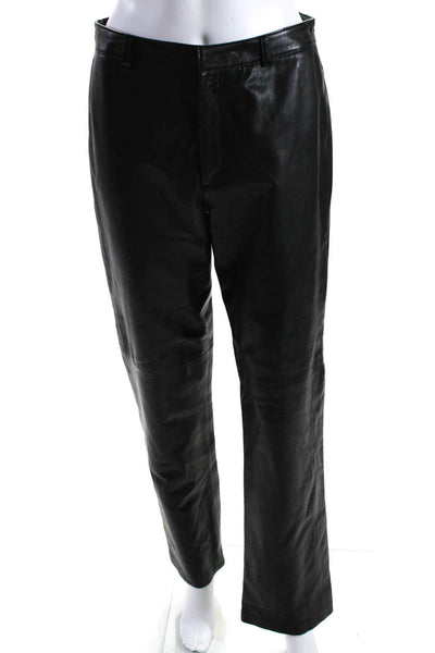 Linda Allard Ellen Tracy Womens Leather Button Zipped Bootcut Pants Black Size 2