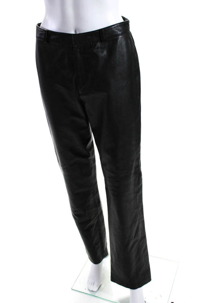 Linda Allard Ellen Tracy Womens Leather Button Zipped Bootcut Pants Black Size 2