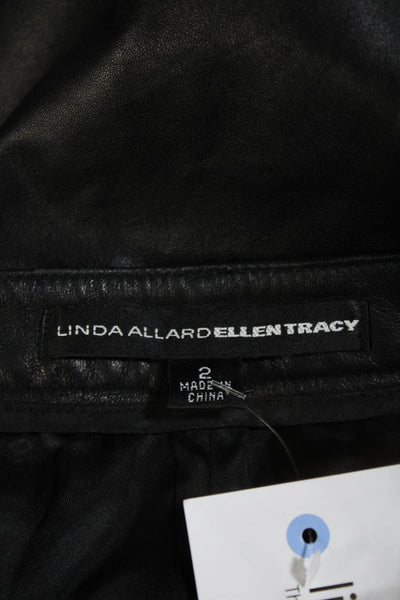 Linda Allard Ellen Tracy Womens Leather Button Zipped Bootcut Pants Black Size 2