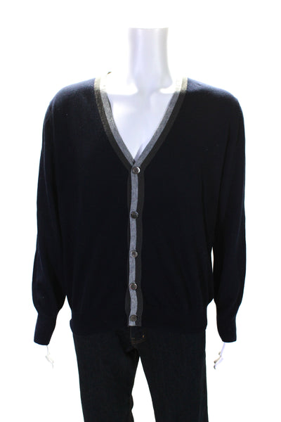 Hartford Mens Cotton Knit Long Sleeve V-Neck Sweater Cardigan Navy Blue Size XL