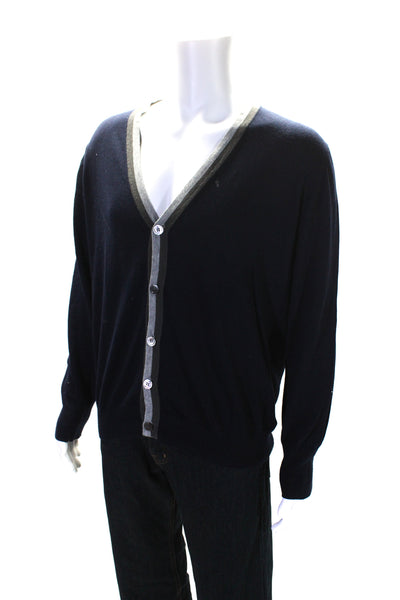 Hartford Mens Cotton Knit Long Sleeve V-Neck Sweater Cardigan Navy Blue Size XL