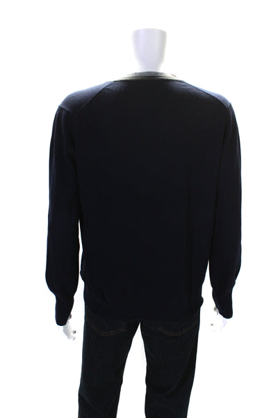 Hartford Mens Cotton Knit Long Sleeve V-Neck Sweater Cardigan Navy Blue Size XL