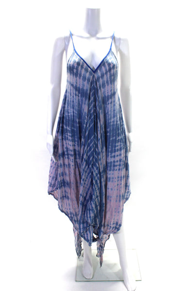 Roberta Roller Rabbit Womens Cotton Tie Dye V-Neck Tank Dress Blue Size OS