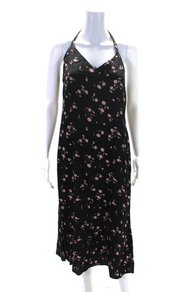 Reformation Womens Floral Print Tied V-Neck Sleeveless Midi Dress Black Size S