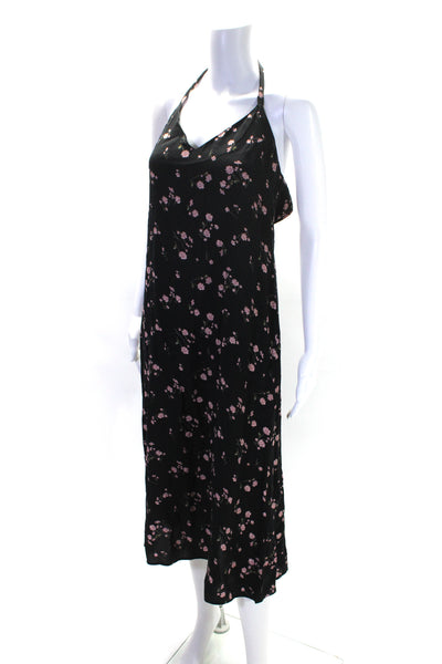 Reformation Womens Floral Print Tied V-Neck Sleeveless Midi Dress Black Size S