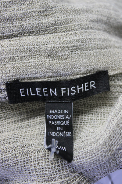 Eileen Fisher Womens Linen Textured Button Collared Long Sleeve Top Beige Size M