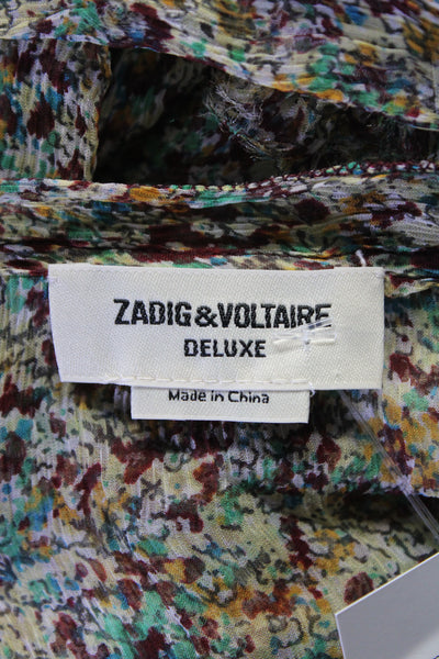 Zadig & Voltaire Deluxe Women's V-Neck Ruffle Silk Floral Mini Dress Size XS