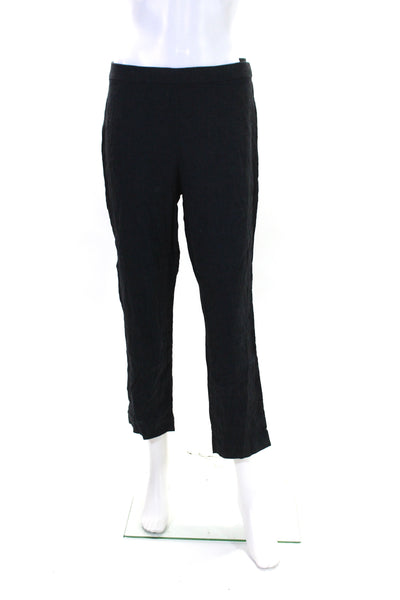 Theory Women's Elastic Waist Flat Front Straight Leg Linen Pant Black Size 8