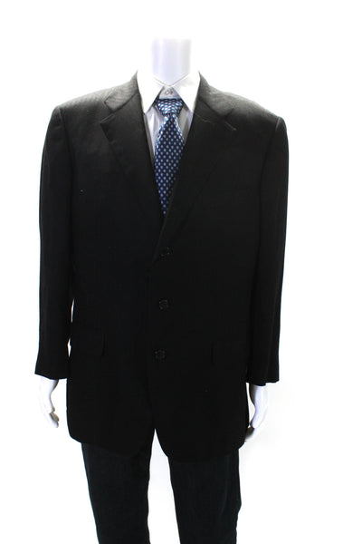 Belvest Mens Cashmere Blend Striped Three Button Blazer Jacket Black Size 46