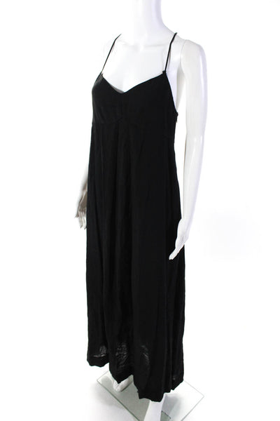 Madewell Women's V-Neck Spaghetti Straps Flare Maxi Dress Black Size 6