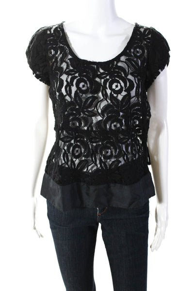 Moulinette Soeurs Anthropologie Women's Scoop Neck Lace Blouse Black Size 8