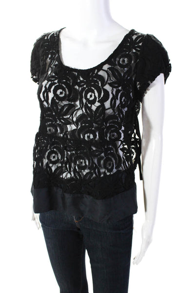 Moulinette Soeurs Anthropologie Women's Scoop Neck Lace Blouse Black Size 8