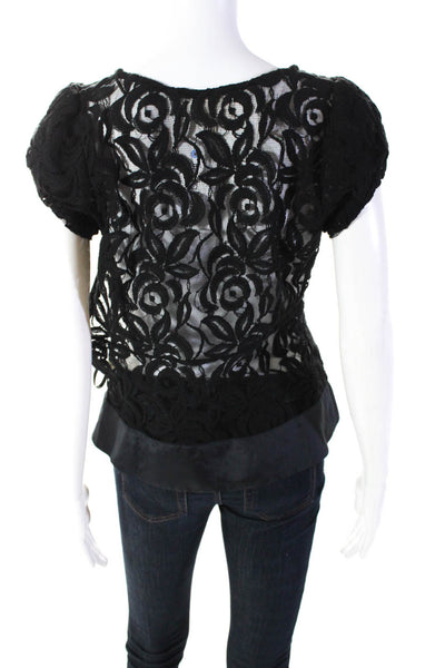 Moulinette Soeurs Anthropologie Women's Scoop Neck Lace Blouse Black Size 8