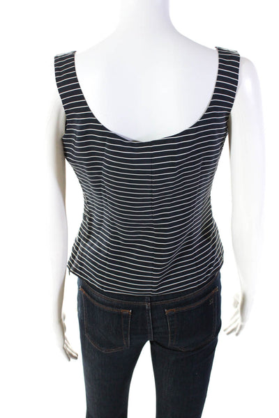 Akris Womens Silk Striped Print Square Neck Pleated Tank Top Navy Blue Size 8