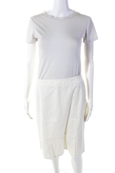 Akris Punto Womens Cotton Lined Pleated Hem Knee Length Skirt White Size 10US