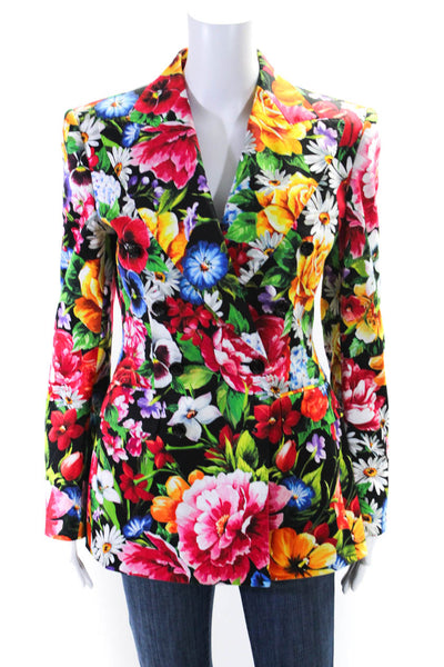 Dolce and Gabbana Womens Double Breasted Floral Blazer Jacket Black Multi IT 42