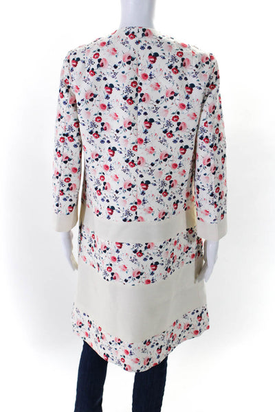 Christian Dior Womens Hook Front Crew Neck Floral Long Coat White Cotton Size 6