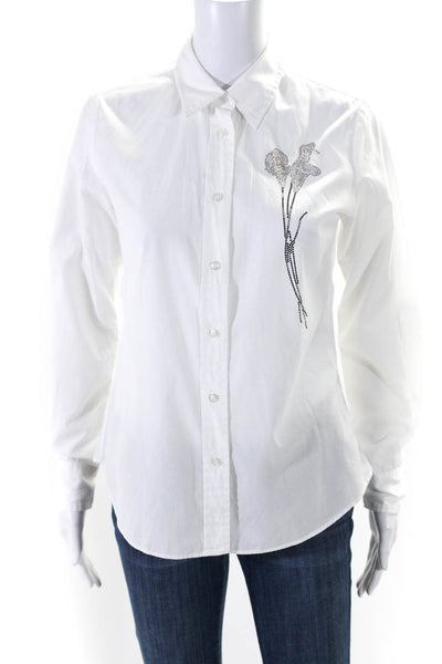 Libertine Womens Button Front Long Sleeve Collared Rhinestone Shirt White Medium