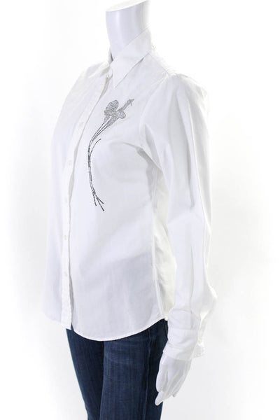 Libertine Womens Button Front Long Sleeve Collared Rhinestone Shirt White Medium