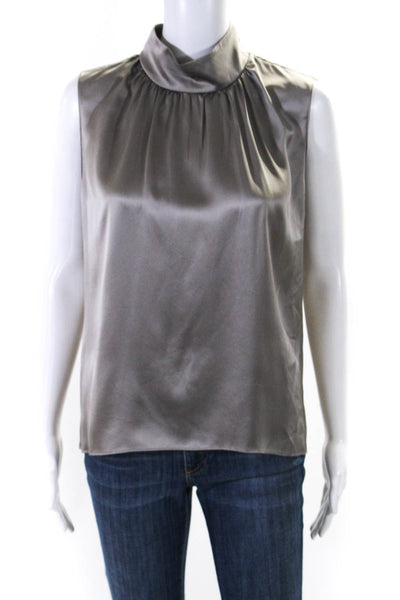 Sablyn Womens Back Zip Sleeveless Crew Neck Silk Top Blouse Gray Size Medium