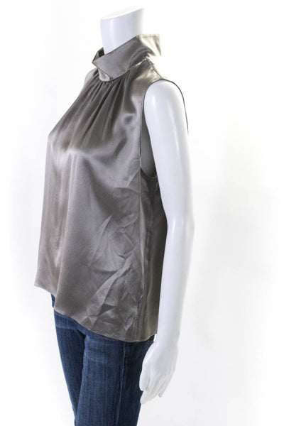 Sablyn Womens Back Zip Sleeveless Crew Neck Silk Top Blouse Gray Size Medium