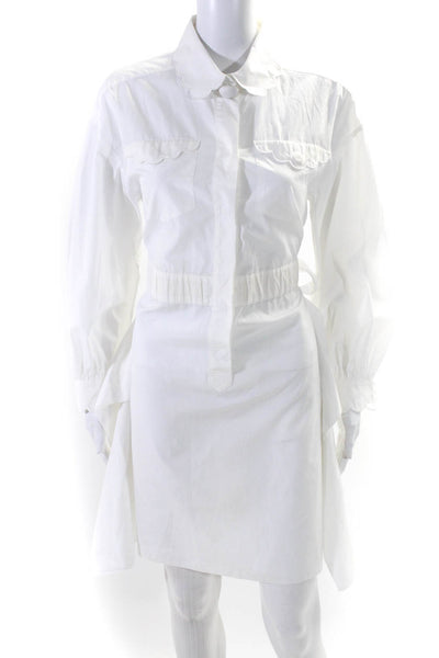 Fendi Womens Button Front Long Sleeve Scalloped Collar Shirt Dress White IT 40