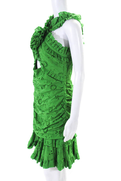 Carolina Herrera Womens Back Zip Embroidered Eyelet Cut Out Dress Green Size 8