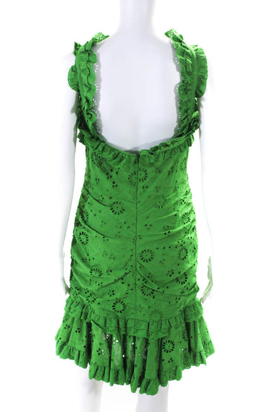 Carolina Herrera Womens Back Zip Embroidered Eyelet Cut Out Dress Green Size 8