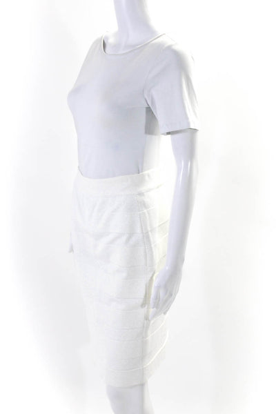 Alaia Womens Knee Length Metallic Stretch Knit Pencil Skirt White Size Large