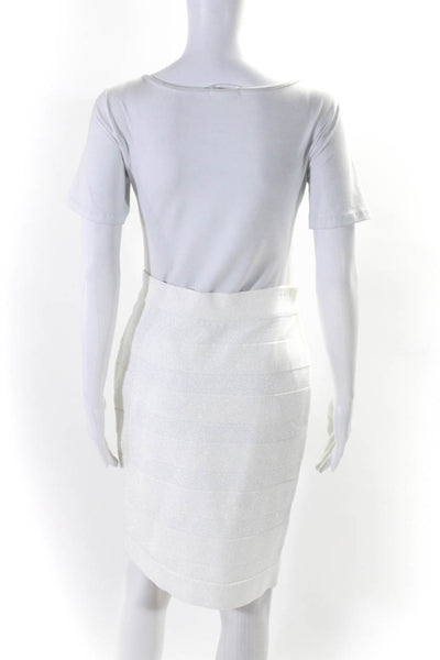 Alaia Womens Knee Length Metallic Stretch Knit Pencil Skirt White Size Large