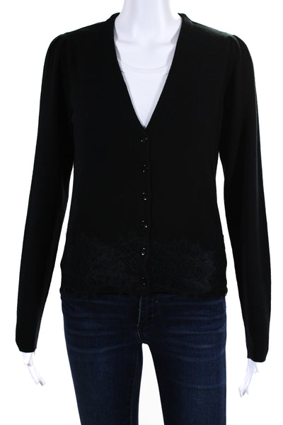 Joie Women's V-Neck Long Sleeves Lace Trim Cardigan Sweater Black Size S