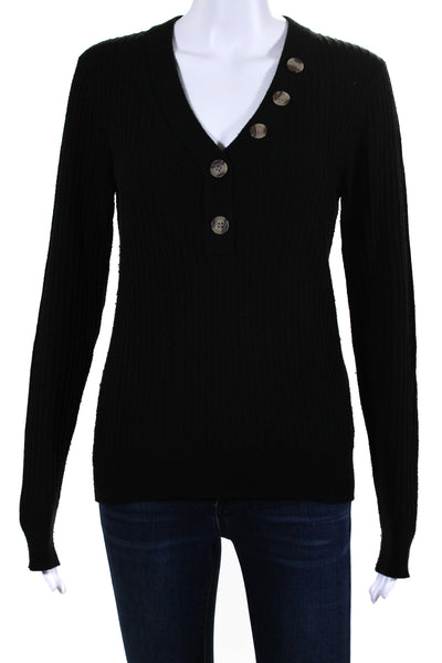 Joie Women's V-Neck Long Sleeves Ribbed Pullover Sweater Black Size S